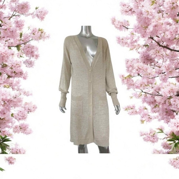 Diane Von Furstenberg DVF Longline Cardigan Jacket Sweater Metallic Size L - Picture 2 of 12